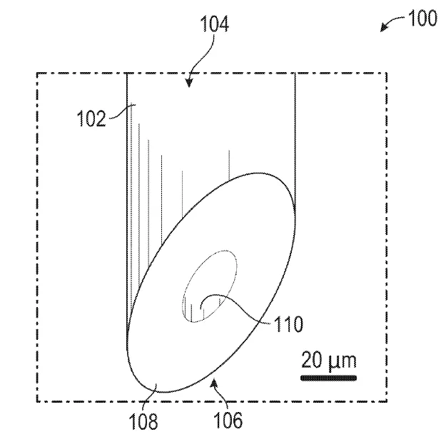 Perspective view of a beveled tip end of a capillary medical probe.